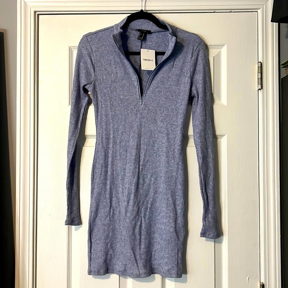 Quarter Zip Long Sleeve Mini Dress/Tunic